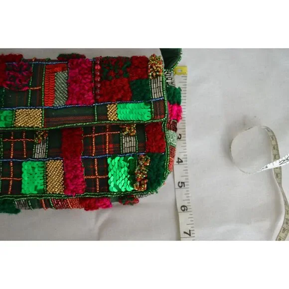 Anthropologie The Fiona Beaded Bag Holiday Plaid Edition - Picture 14 of 16